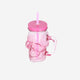 JAR W HANDLE LID AND STRAW IN SKULL SHAPE PINK