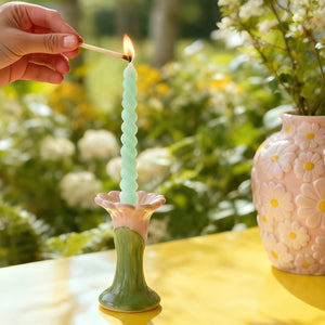 CANDLE HOLDER CERAMIC FLOWER SHAPED W BEE