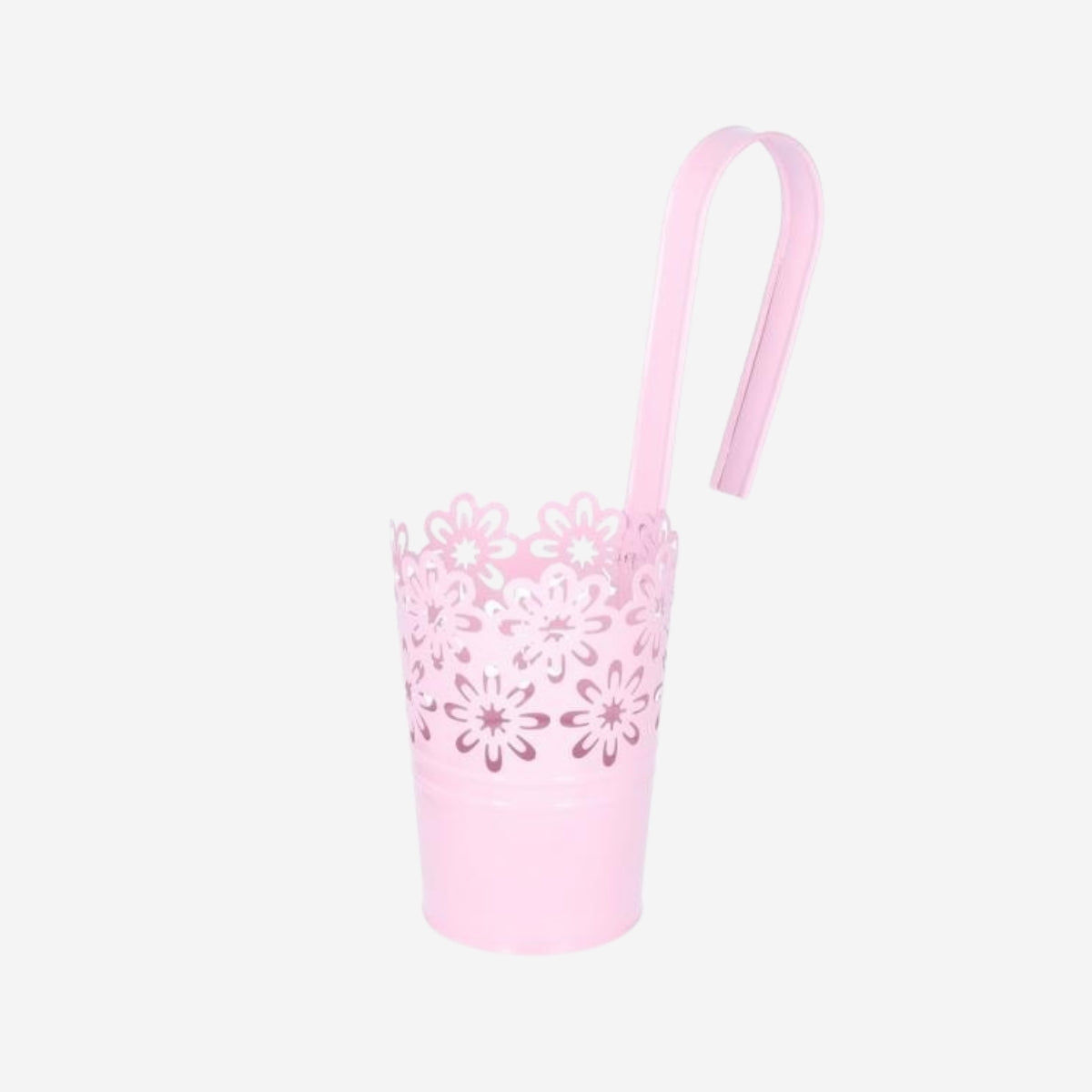 Asılabilen Çiçek Desenli Pembe Demir Saksı 14 cm