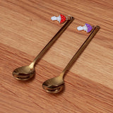 Mantar Detaylı 2'li Altın Paslanmaz Çelik Tatlı Kaşığı