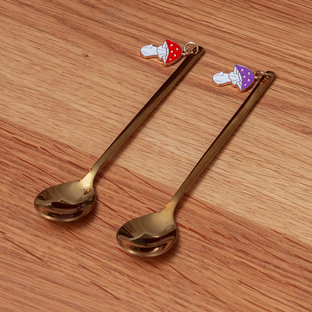 Mantar Detaylı 2'li Altın Paslanmaz Çelik Tatlı Kaşığı