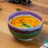 BOWL CERAMIC RUNNING GLAZE LARGE SIZE GREEN AND PURPLE