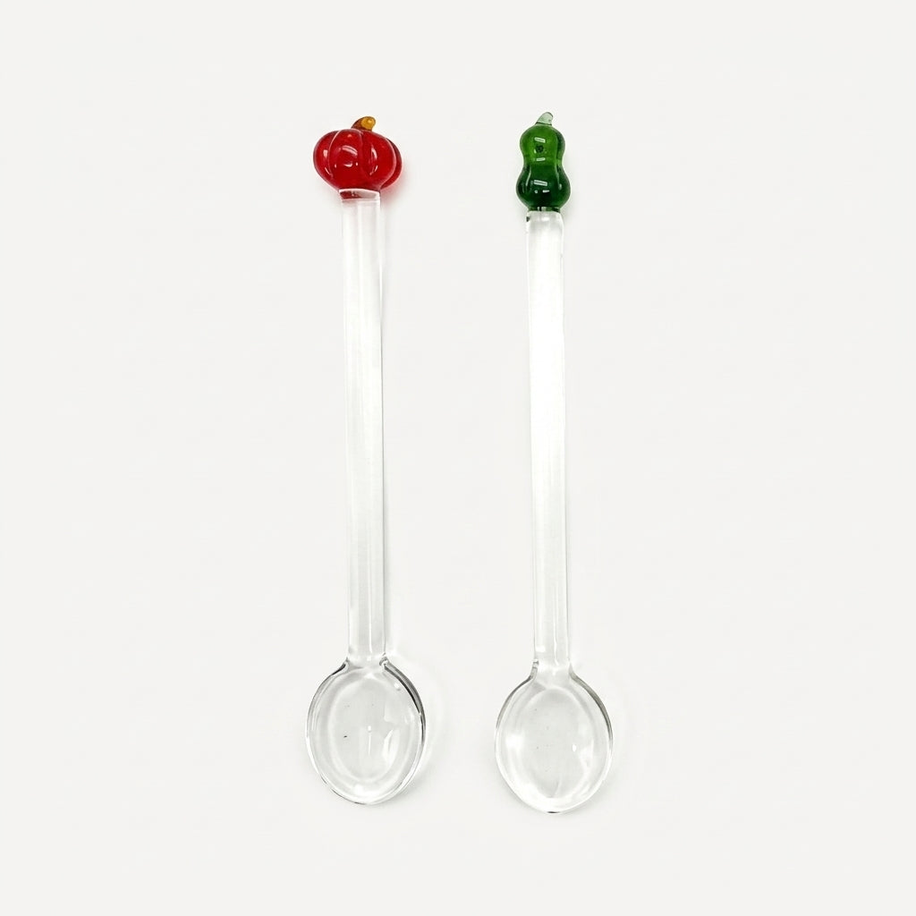 Glass spoons with pumpkin toppers - 2 pcs