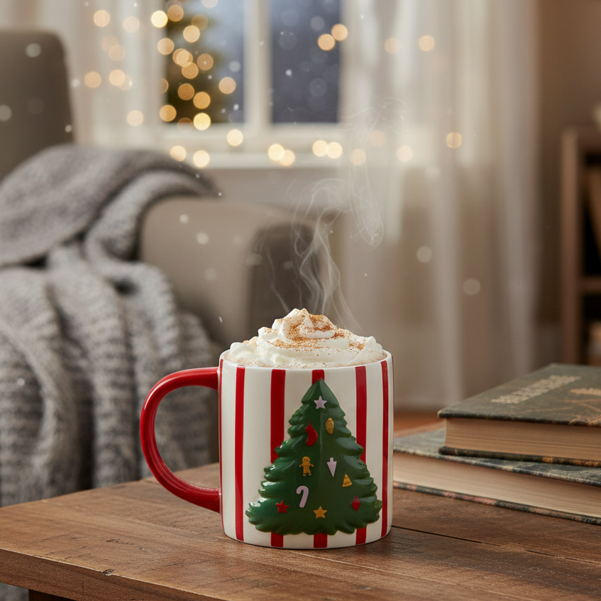 Çam Ağacı Desenli Seramik Kupa 400 ml