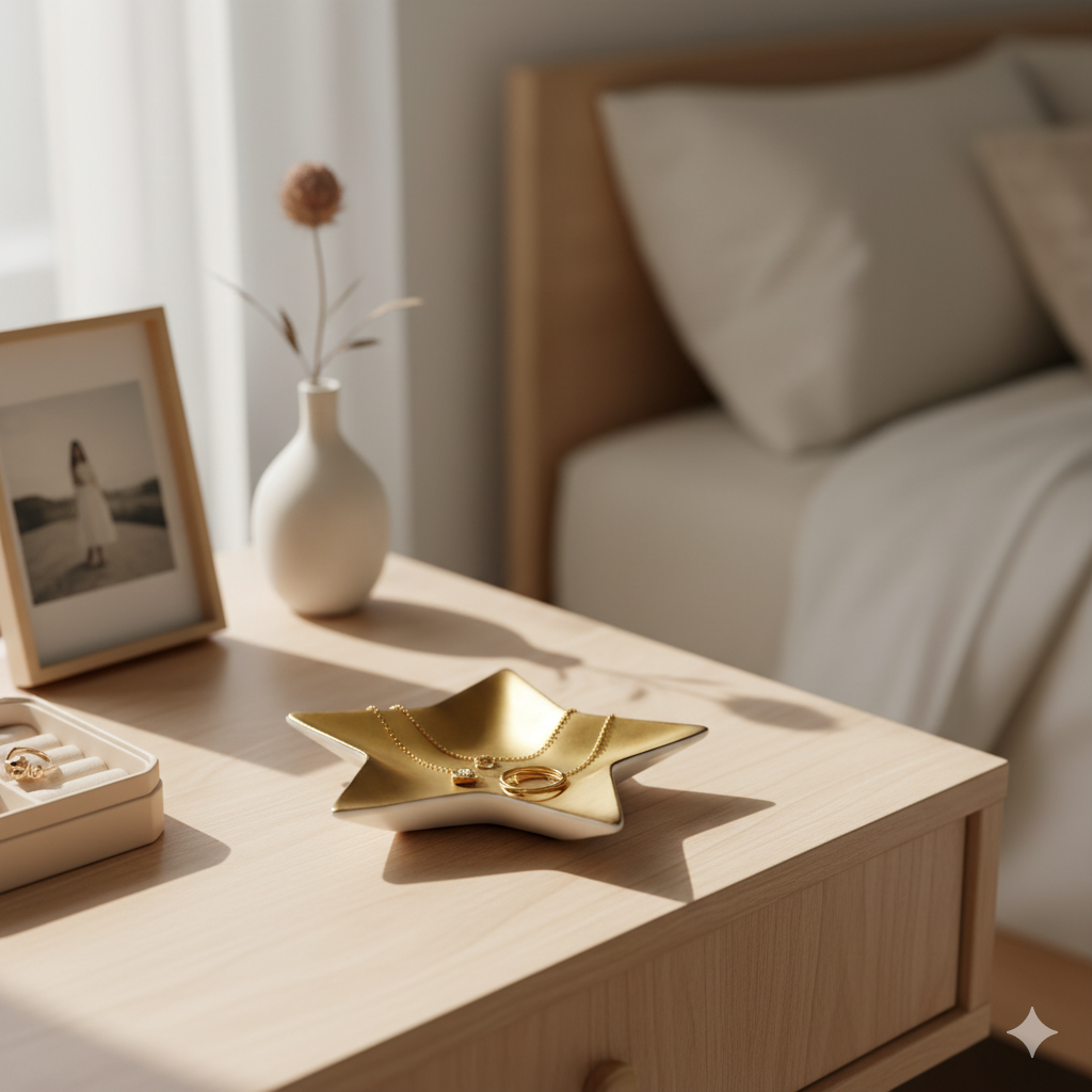 Gold Yıldız Şekilli Seramik Takı Tabağı