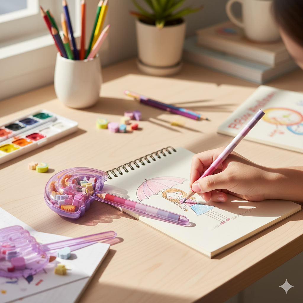 PENCIL W. ERASERS IN RAINBOW BOX