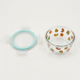 CONTAINER GLASS ROUND SHAPE W LID PEAR & LEAVES PRINT SMALL
