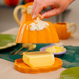DISH BUTTER CERAMIC PUMPKIN SHAPE AND LEAF DESIGN