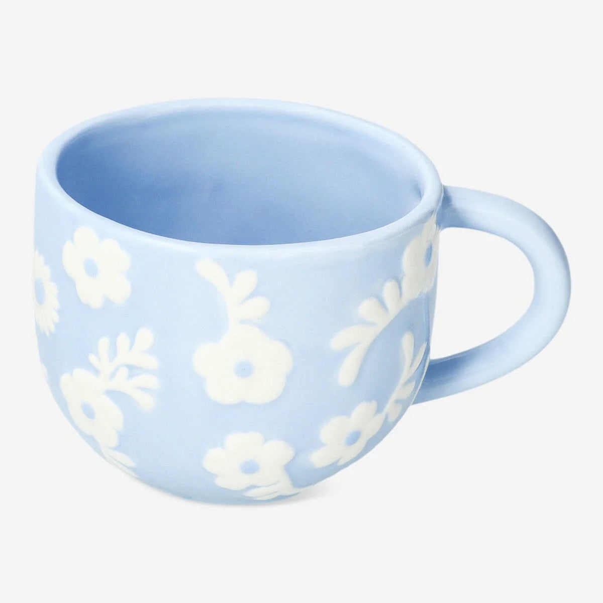 MUG WITH HANDEL FLOWER HEADS EMBOSSED BLUE BACKGROUND COLOR