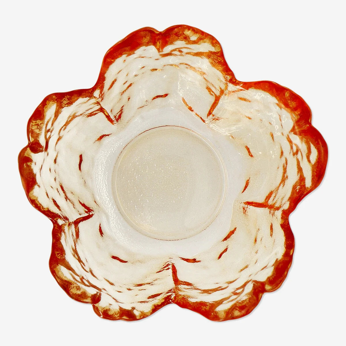 TEALIGHT HOLDER GLASS FLOWER SHAPE ORANGE